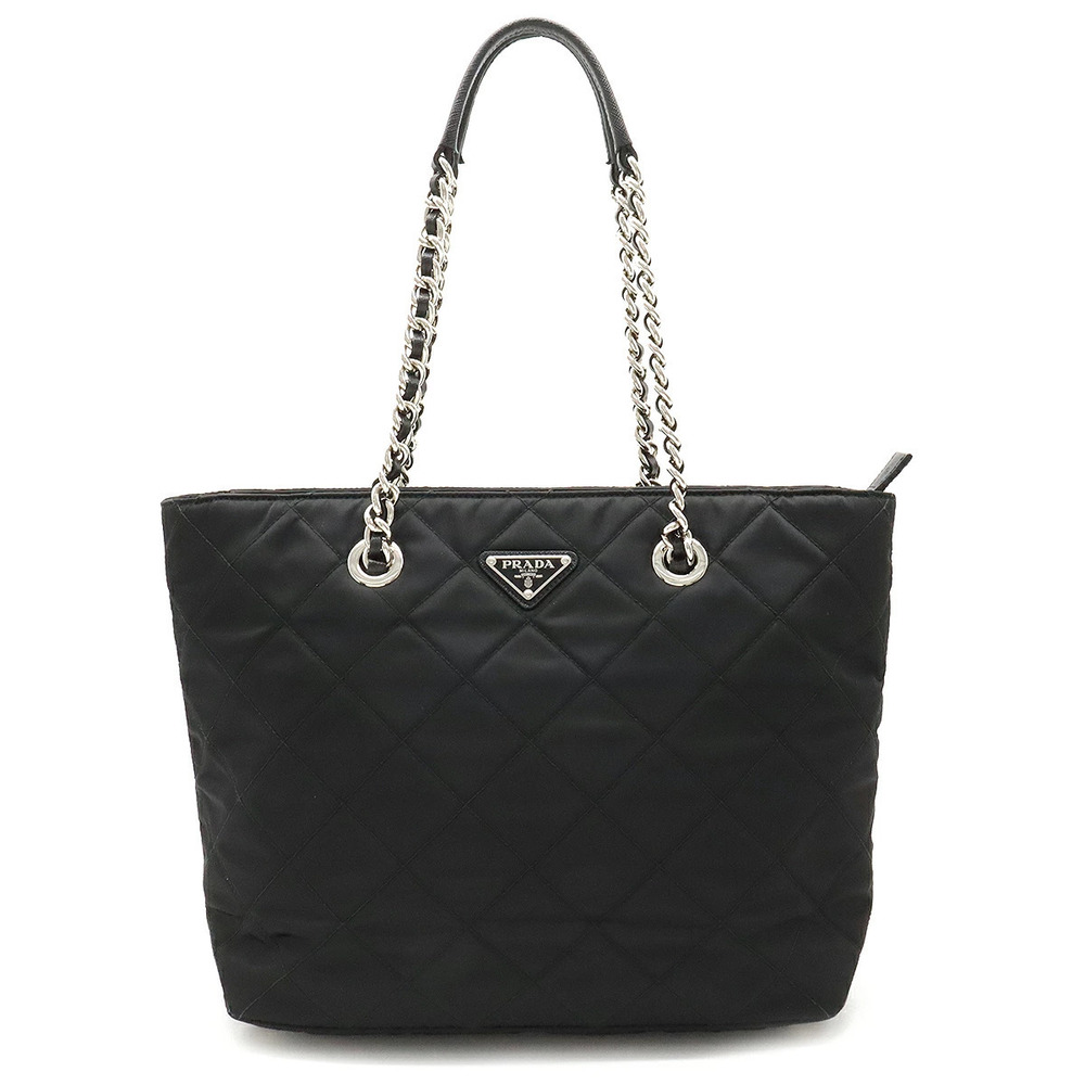 Prada Tote Bag Chain Shoulder Quilted Leather NERO Black